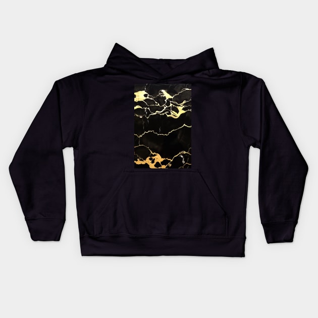 Black Gold Marble Kids Hoodie by vintage-glow